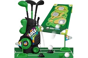Liberry Toddler Golf Set for Age 2 3 4 Boys Girls, Upgraded Kids Golf Cart with Putting Mat & Cornhole Board, Outdoor Indoor Sports Christmas Toys for Holiday Birthday Gift, Black