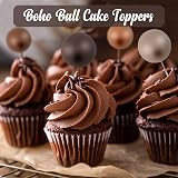 LARDUX 45 Pcs Ball Cake Toppers Boho DIY Balloon Cupcake Decorations Brown view 5