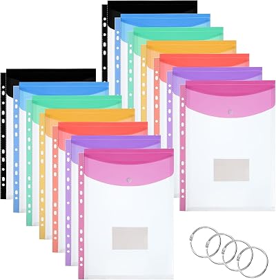 Thboxes A4 Plastic Punched Pockets 14 Pack Expandable Folders 7 Colors