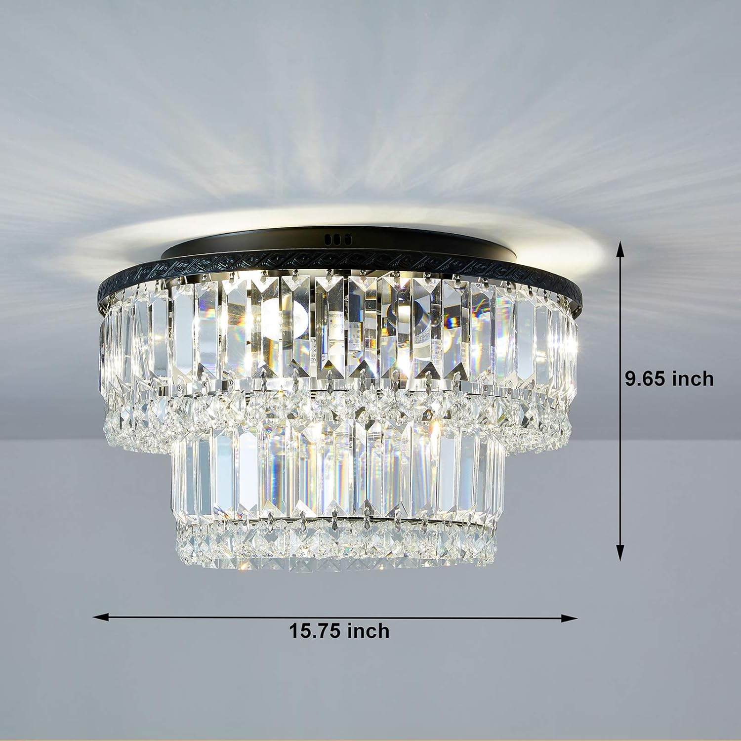 Berliget D15.7'' x H9.6'' Modern Glam Raindrop Black Crystal Flush Mount Chandelier, 6-Light Elegent Round Beaded Chandelier Ceiling Light Fixture for Bedroom Living Room Dining Room Bathroom Hallway: Home Improvement
