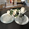 GIMORRTO Glass Mirrored Mat, Crushed Diamond Round Cup Mats 10" Decor on Tabletop for Bar Tools Dining Table
