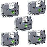 TZE 241 Label Maker Tape TZ 18mm 0.7 Replacement for Brother P-Touch Laminated Ribbon Refills White for PTD400 PTD410 PT-D460BT PTD600 PT-D610BT PT-P700 PTP750W 3/4 Inch x 26.2 ft, 5 Pack TZe241 TZ241