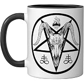 Baphomet Pentagram Goat Skull Ceramic Mug, Black/White, 11oz