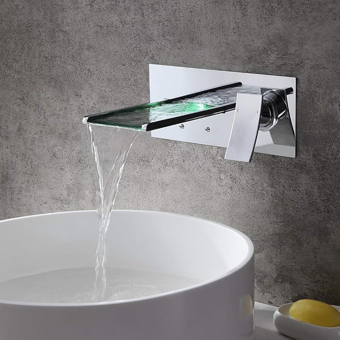 Yawhite Wall Mount Waterfall Bathroom Faucet Led Vessel Sink Faucet