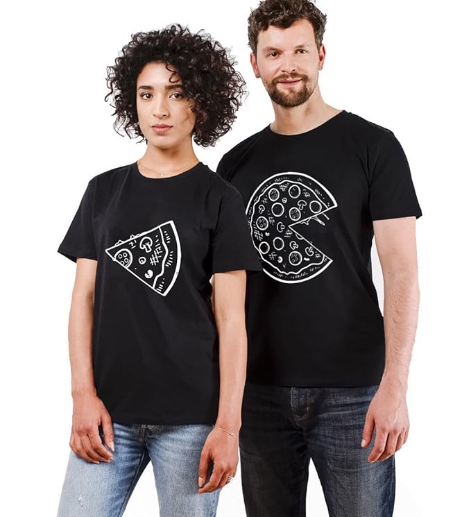 Pärchen T-Shirts Set Shirts für Paar Partner Look Baumwolle Liebhaber Pizza Tshirt