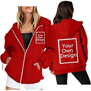 Custom Women Zip Up Hoodie - Personalized Hooded Jacket with Logo, Text Photo Casual Full Zip Sweatshirt with Pockets