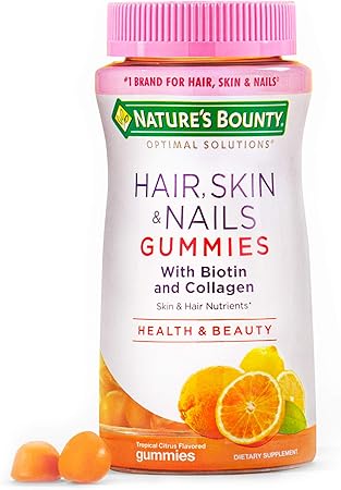 Amazon Nature S Bounty オプティマル ソリューション ビオチンとコラーゲン配合 髪 肌 ネイル トロピカルシトラス味 グミ80個 ネイチャーズバウンティ Nature S Bounty ドラッグストア