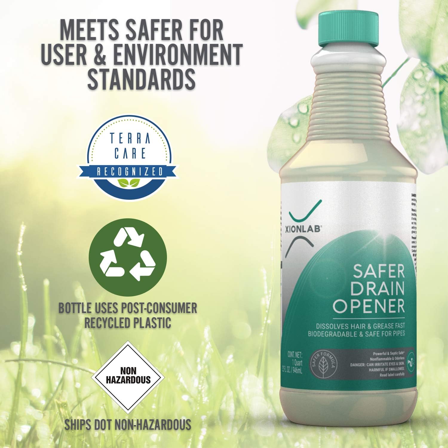 XIONLAB Safer Drain Clog Remover – Industrial-Strength Liquid Drain Cleaner for Hair & Grease – Septic Safe, Odorless, Biodegradable for Bathroom Sink, Bath Tub, Shower Drain – 32 oz: Home & Kitchen