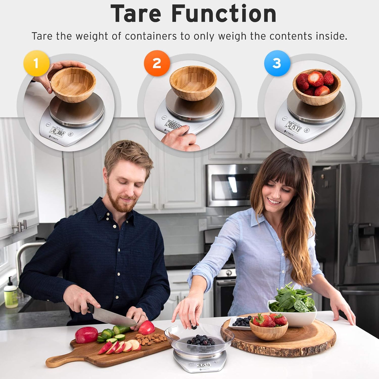 Etekcity 0.1g Food Scale with Bowl Digital Kitchen Weight Grams and Ounces for Cooking and Baking, Large Backlit Display, Silver/Stainless Steel: Kitchen & Dining