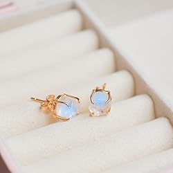Gempires Raw Rainbow Moonstone Stud Earrings