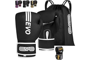 EVO Fitness Matte Black Boxing Gloves Men Women MMA Muay Thai Martial Arts Kick Boxing Sparring Training Fighting Punch Bag Pink Gloves with Hand Wraps