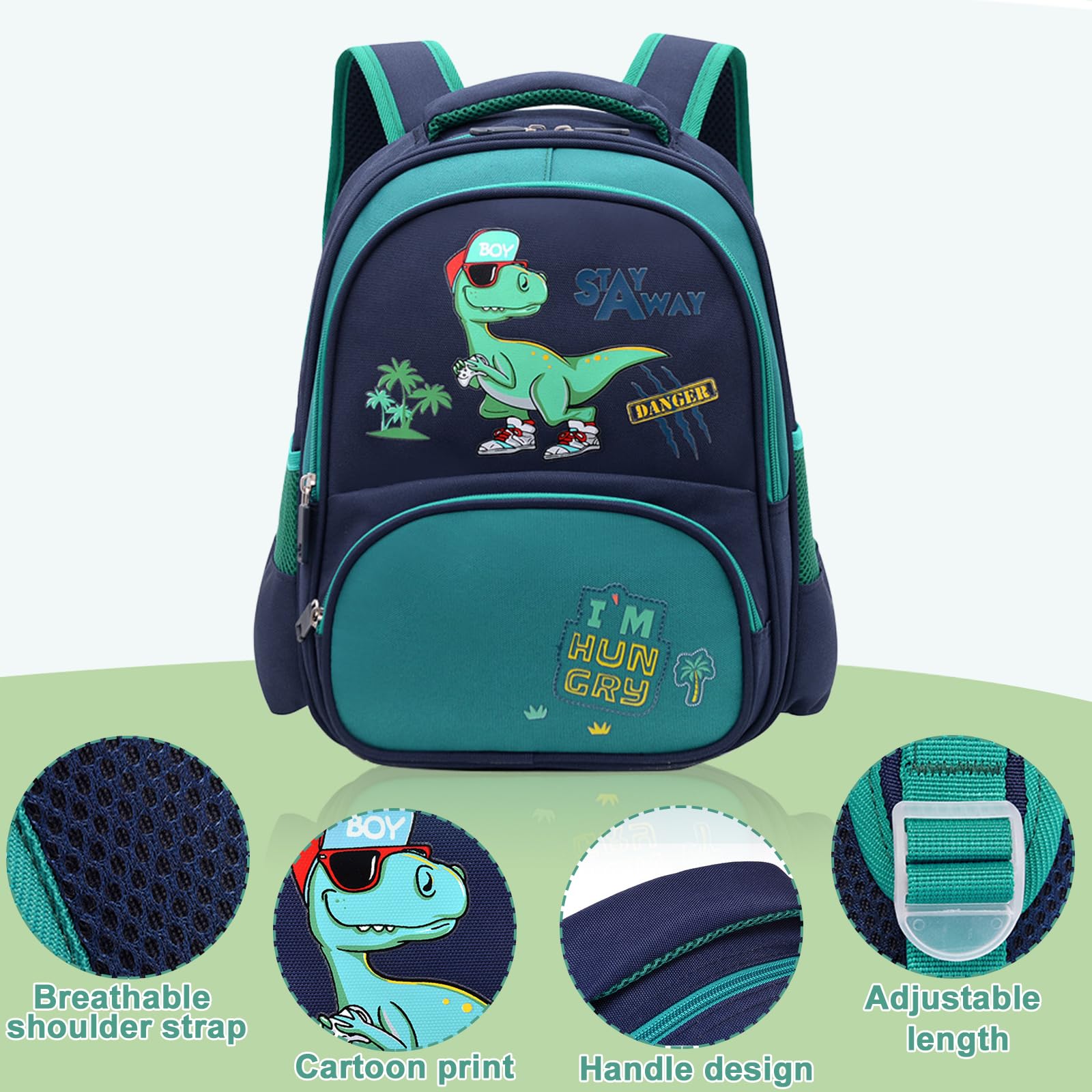 Auirshiky Kinderrucksack Jungen, Kleiner Dinosaurier Rucksack Kinder mit Brustgurt, Wasserdicht Vorschule Kleinkind Schulrucksack Kindergarten Schultasche (Dinosaurier Grün) (Mail Blue) 3