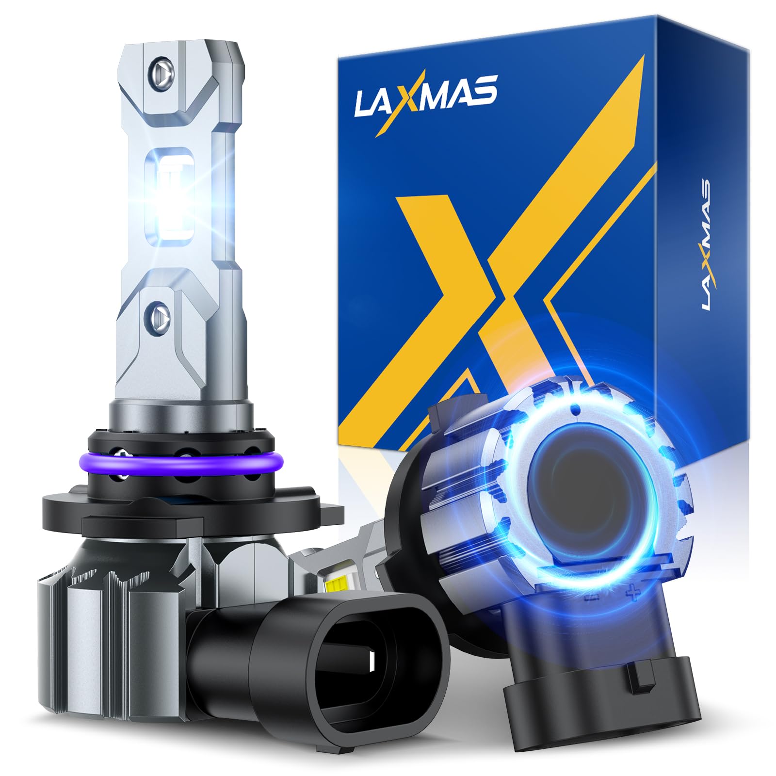 Laxmas 9006/HB4 Fog Bulbs, 6500K Cool White Light, 9006 Driving Fog Lights, 1:1 Real Size, Non-Polarity, Pack of 2