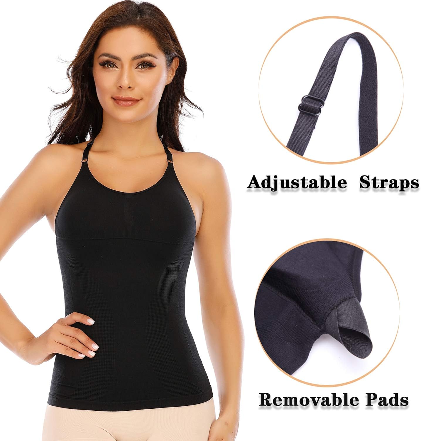 Womens Shapewear Tank Top with Built in Bra Tummy Control Cami Slimming Compression Tanks Body Shaper at  Women’s Clothing store