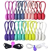 Reusable Magnetic Ties with Strong Magnet for Bundling and Organizing Cables,Headphone Cables,USB Charging Cords,Hanging & Holding Keychain,Silicone Cord Winder Magnetic Cable Clips 8 Colors - 24 Pack