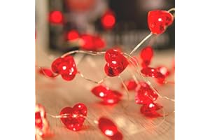 BOHON Valentine Day Decorations 10 ft 40 LEDs Red Heart Shaped Twinkle Fairy String Lights Battery Operated for Kids Bedroom Wedding Indoor Party Valentine's Day Mother's Day Decor with Remote