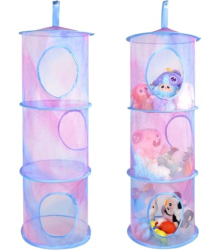 Libeder Hanging Mesh Toy Storage Organizer - 4 Tier Foldable Basket For Kids Room, Closet