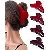 Mesovor 4 pack Acrylic Hair Clips Claws, Nonslip 4.1" Large Hair Grip Hairclips for Thin and Thick | French Banana Barrettes Hair Strong Hold Hair Jaw Clamps (Red, Cherry Red)