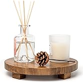Zurklulu Round 9.4" Acacia Wood Decorative Tray – Farmhouse Wood Riser Pedestal Stand for Kitchen and Bathroom Decor, Counter