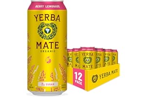 GUAYAKI Yerba Madre Organic Yerba Mate, Energy Drink Alternative, Berry Lemonade, Low Sugar, 150mg Natural Caffeine, Better for You Energy & Focus, No Jitters or Crash, 15.5 Oz (Pack of 12) (Packaging May Vary)