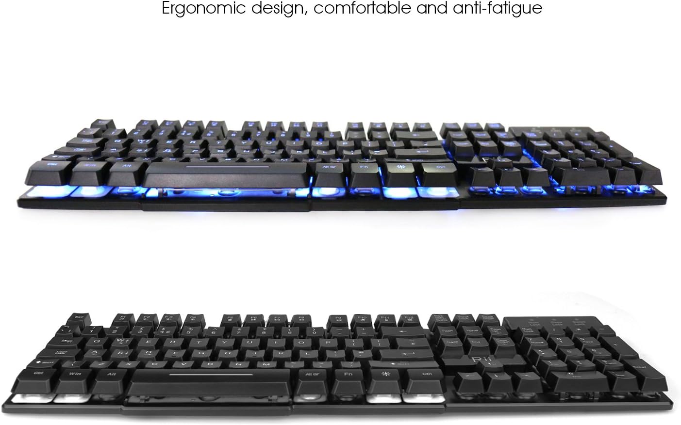 Rii Gaming Keyboard, RK100 Light Up Keyboard Mechanical Feeling Keyboard with 3 Single LED Backlit Color (Red/Purple/Blue)-UK Layout - Image 4