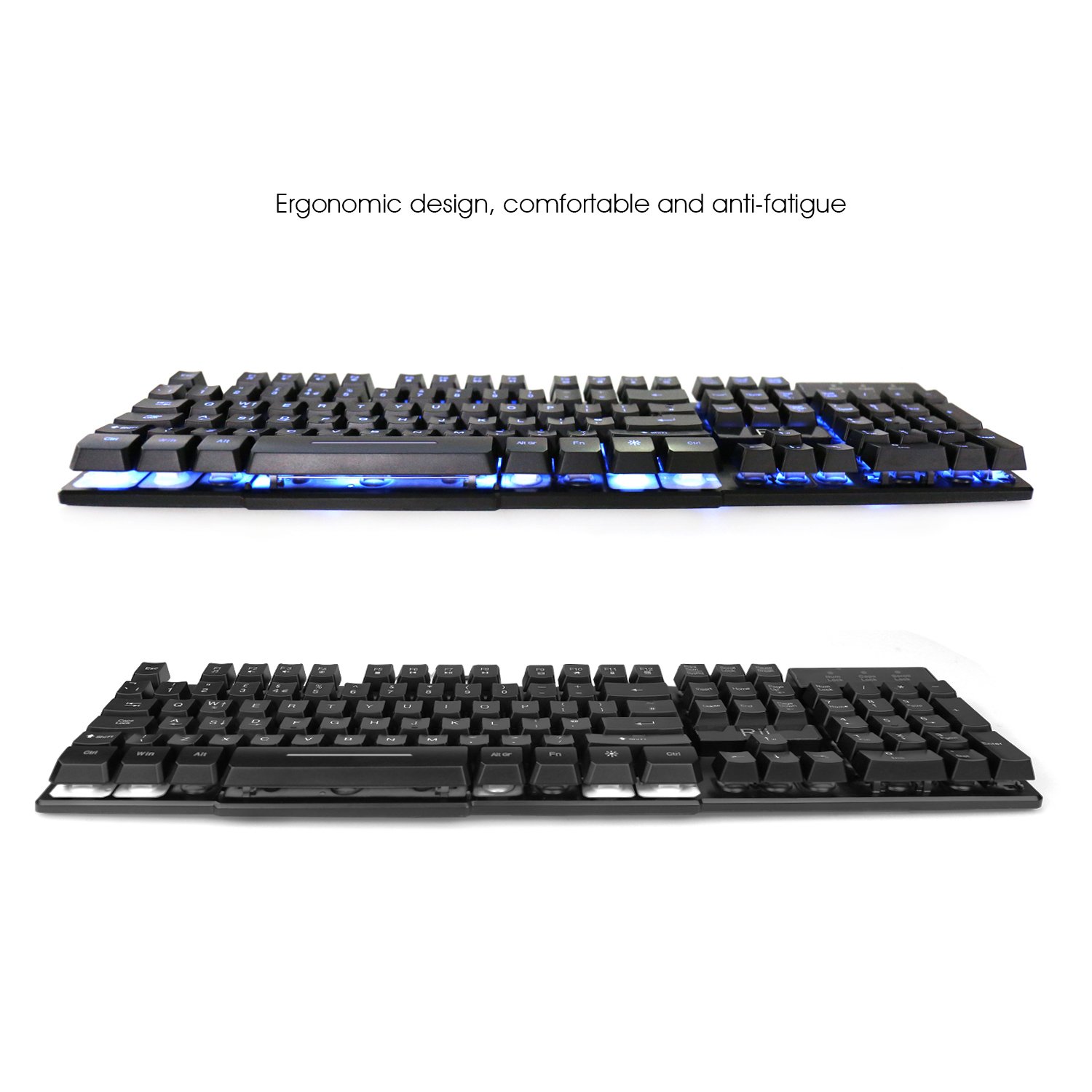 RK100 3 Color LED Backlit Mechanical Feeling Gaming Keyboard Black UK Layout (Red/Purple/Blue)