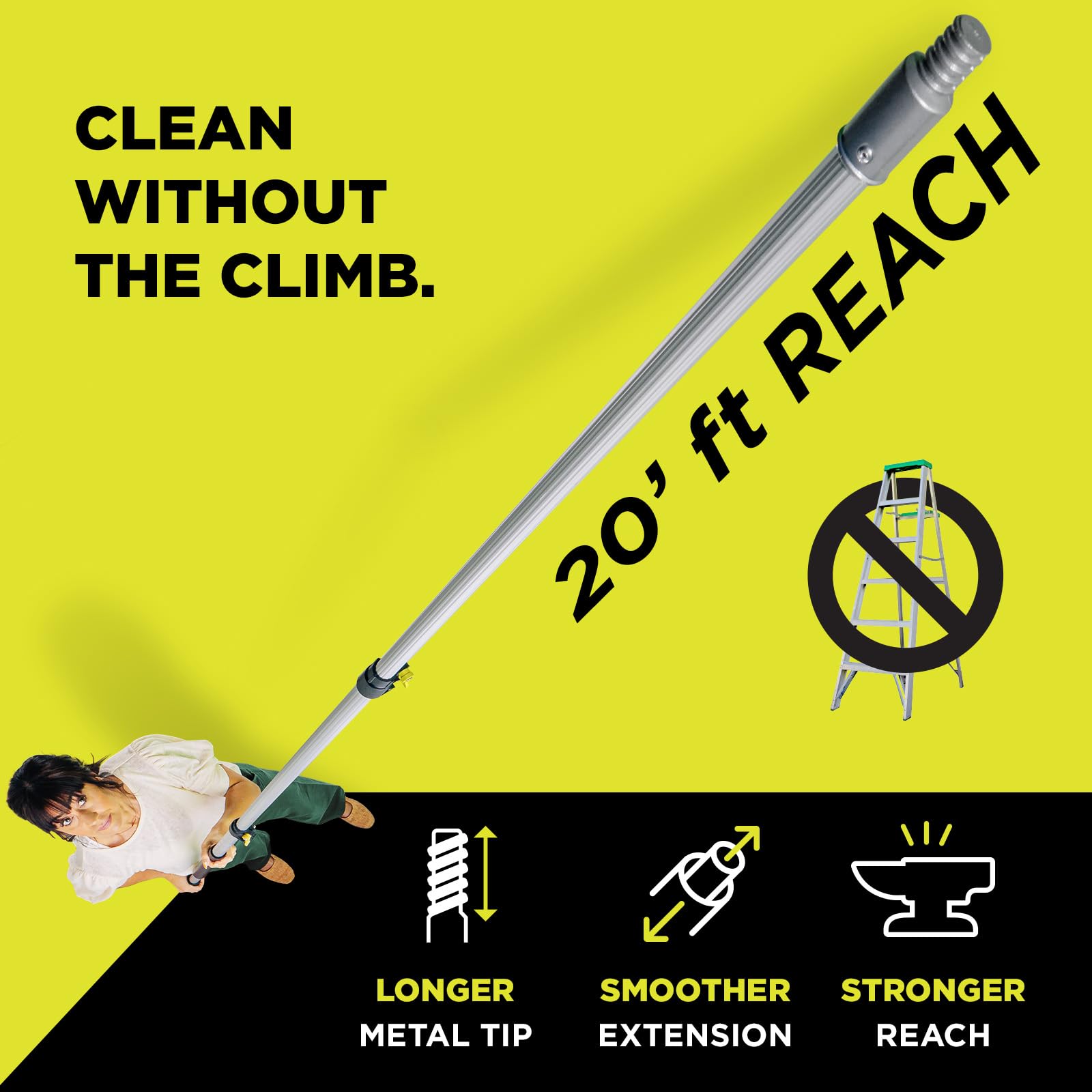 DOCA Telescoping Pole 5-12 Ft - Extension Pole for Cleaning, Feather Duster, Window Washing Kit, Paint Roller, Window Squeegee - High Reach Extendable Kit for Indoor & Outdoor - Pole Only
