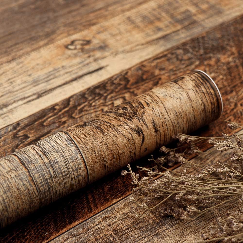Photo 1 of TANONE Wood Contact Paper Kitchen Peel and Stick Wallpaper, Self Adhesive Removable Wallpaper Countertops Waterproof, Shiplap Wall Paper Wood Vinyl Wrap for Cabinets Rustic Brown 17.5" x 236"