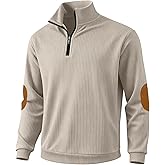 TAFLE Men's Quarter Zipper Pullover Corduroy Mock Neck Sweatshirt Spring Autumn Casual Knit Long Sleeve Polo Shirt