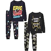 Vopawetty Boys 4-Piece Pajamas Cotton Christmas Halloween Pjs Set Kids Sleepwear