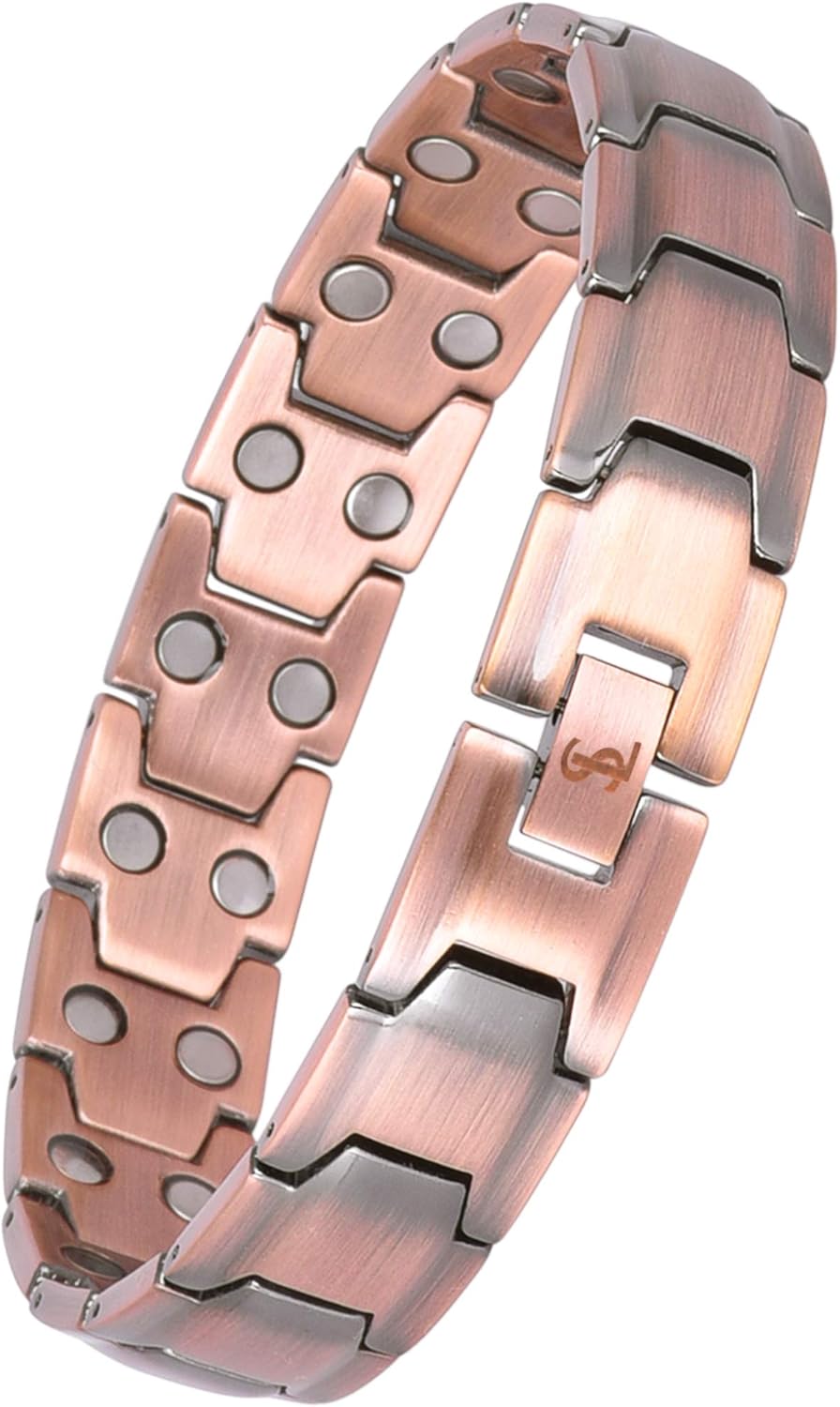 Elegant Mens Double Magnet Wide Copper Magnetic Therapy Bracelet Pain Relief for Arthritis and Carpal Tunnel: Health & Personal Care