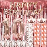 ZSNWGZ Sweet 10th Birthday Decorations Party Supplies,Rose Gold Number 10 Balloons,10th Mylar Balloons Rose Gold Foil Fringe Curtains Photo Backdrop 10th Birthday for Women,Men
