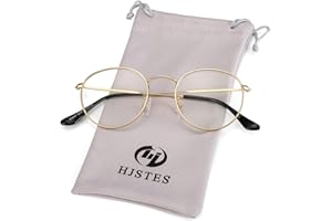 HJSTES Round Blue Light Glasses for Women Men Retro Circle Clear Lens Metal Frame Eyeglasses