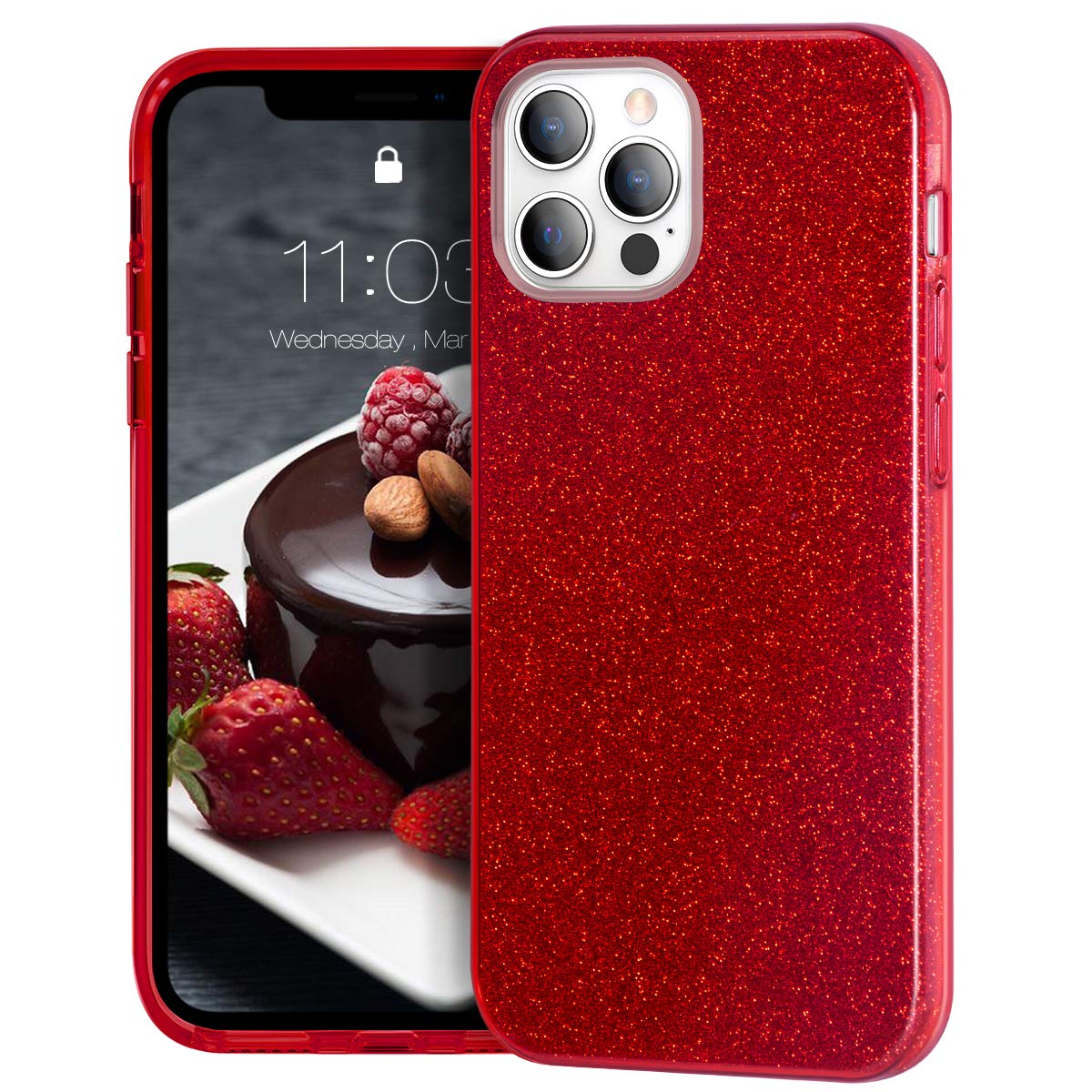 MATEPROX Glitter Sparkly Bling Cute Cover Compatible with iPhone 12 Pro Case/iPhone 12 Cases, Anti-Slick Crystal Protective Cover Case for iPhone 12 Pro/iPhone 12 6.1'' 2020-Red