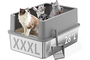 Jotesnew 28" Extra Large XXL Stainless Steel Cat Litter Boxes with Lid Metal Cat Litterbox Pan for Big Cats and Multiple Cats, Anti-Leakage, Easy Cleaning, Include Scoop