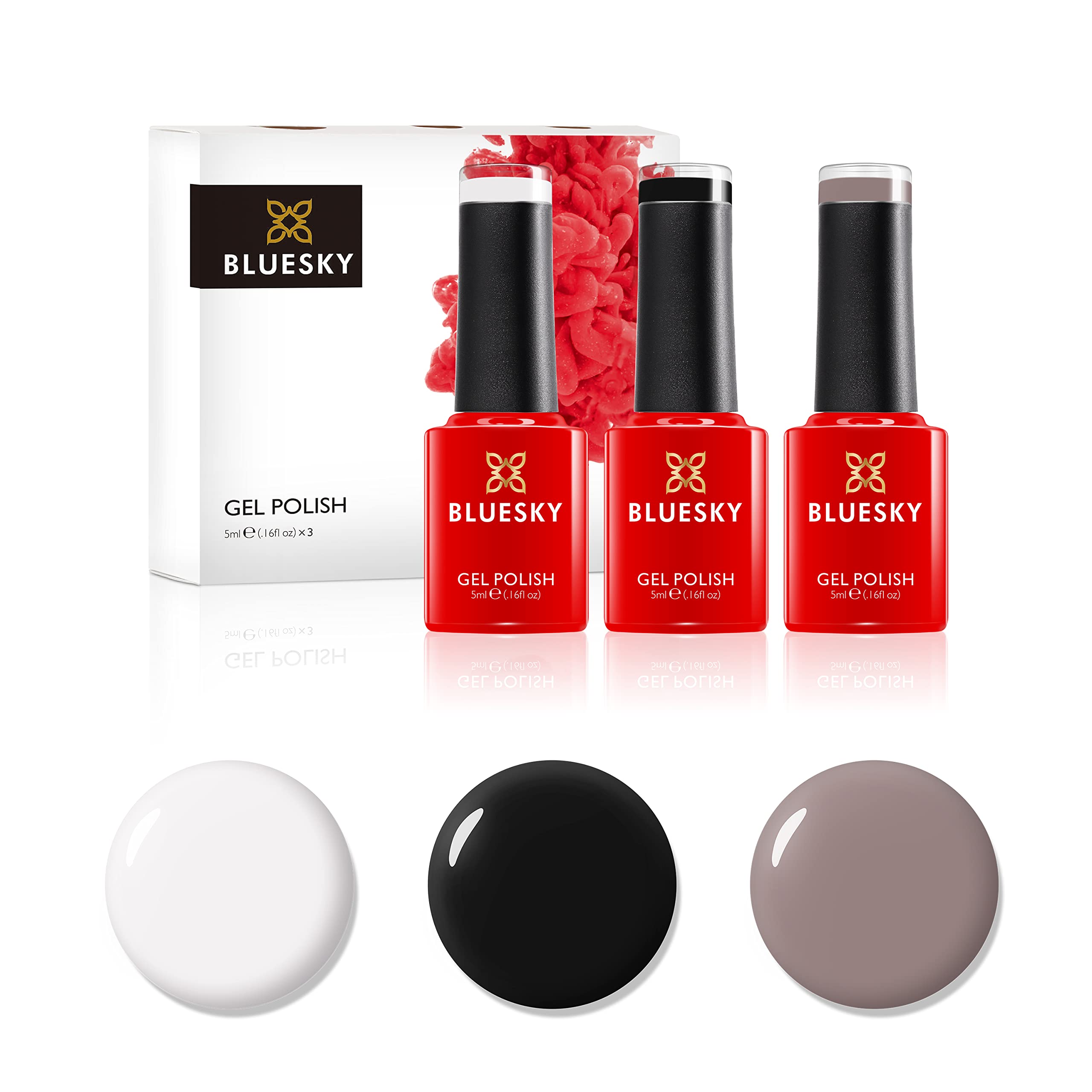 Bluesky Gel Nail Polish Set, Classic Leopard, Cream Puff 80501, Blackpool 80518, Beige Tan 63922, 3 x 5 ml Beige, White, Black (Requires Curing Under UV or LED Lamp) — image 1
