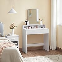VASAGLE Vanity Desk with Large Mirror, Makeup Vanity, Vanity Table with 2 Drawers and 3 Compartments, Makeup Desk, Modern, Cl