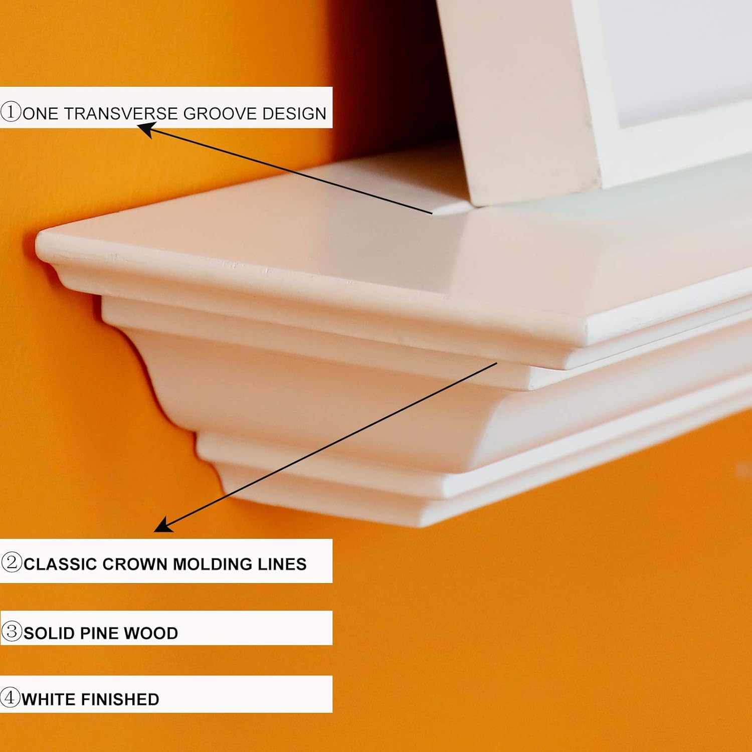 36 Inch Corona Crown Molding Wall Shelf Solid Pine Wood Floating