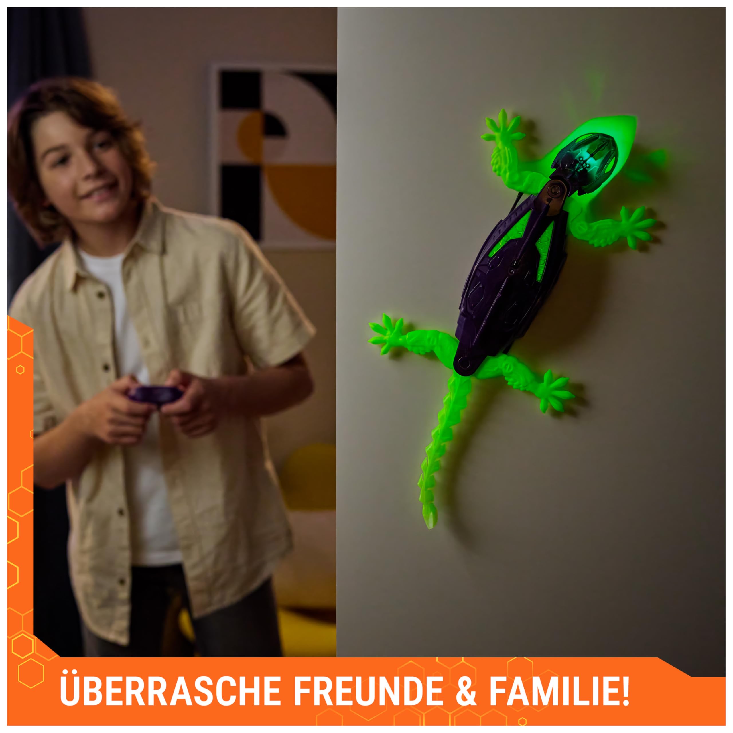 Hex Bots – Wandflitzer Gecko Glow-in-the Dark, RC-Gecko mit LED-Augen & Glow-in-the-Dark-Beinen, das ferngesteuerte Tier klettert an Wänden & Decken, inkl. Fernbedienung, für Kinder ab 4 Jahren 6