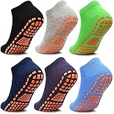 Tphon Boys Non Slip Trampolines Socks with Grips Ankle Socks for Toddler Low Cut Athletic Socks for Sports Games