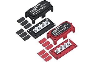 Ambuker 2Pcs 300A Busbar 12-48V DC Heavy Duty Copper Power Distribution Block 4 X M8 (5/16") Terminals Studs 8 Srews with Waterproof Cover Battery Bus Bar for Automotive RV Marine Truck(Black&Red)