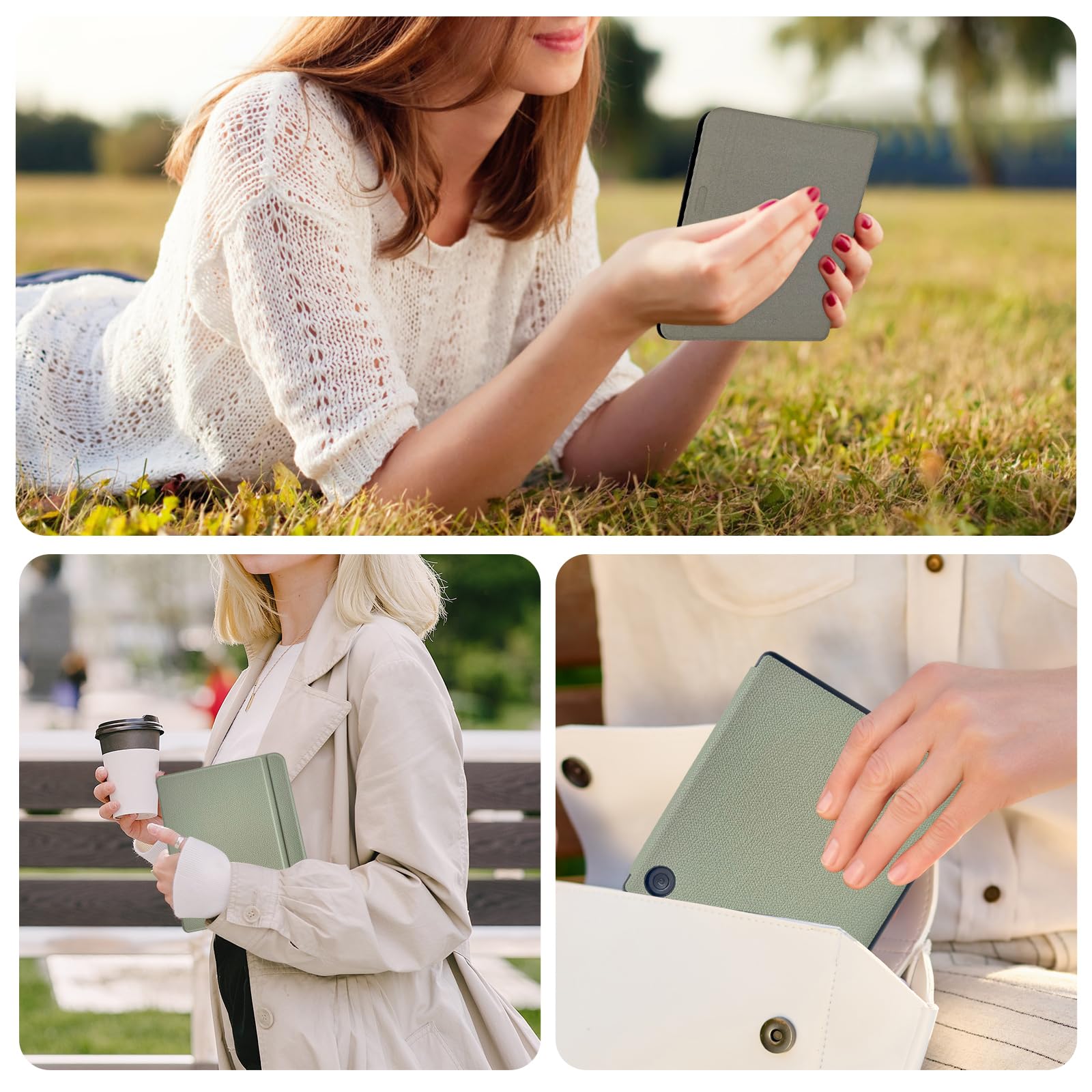 Caweet Case for Kobo Libra Colour (Model:N428, 2024 Release), Ultra Lightweight PU Leather Shell Cover with Auto Wake/Sleep, Green