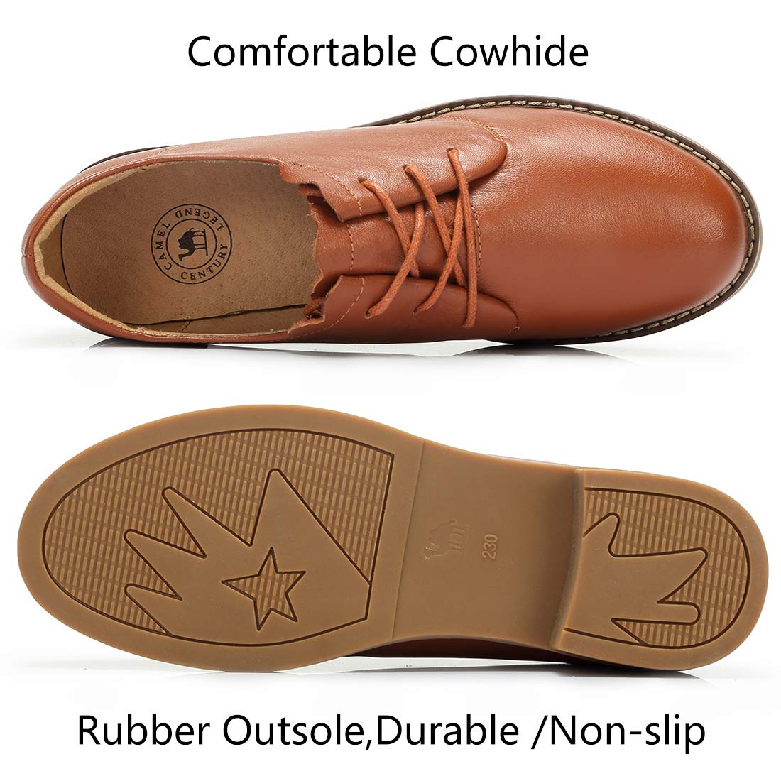 CAMEL CROWN Derbies Femme Oxford Lacets Chaussures Cuir Confort Doux Daily Loisir Noir Marron EU36-40