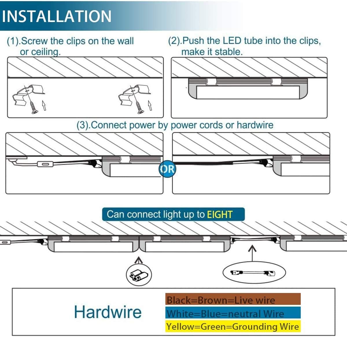 (Pack of 6) Barrina LED T5 Integrated Single Fixture, 4FT, 2200lm, 6500K (Super Bright White), 20W, Utility Shop Light, Ceiling and Under Cabinet Light, Corded electric with built-in ON/OFF switch - - 