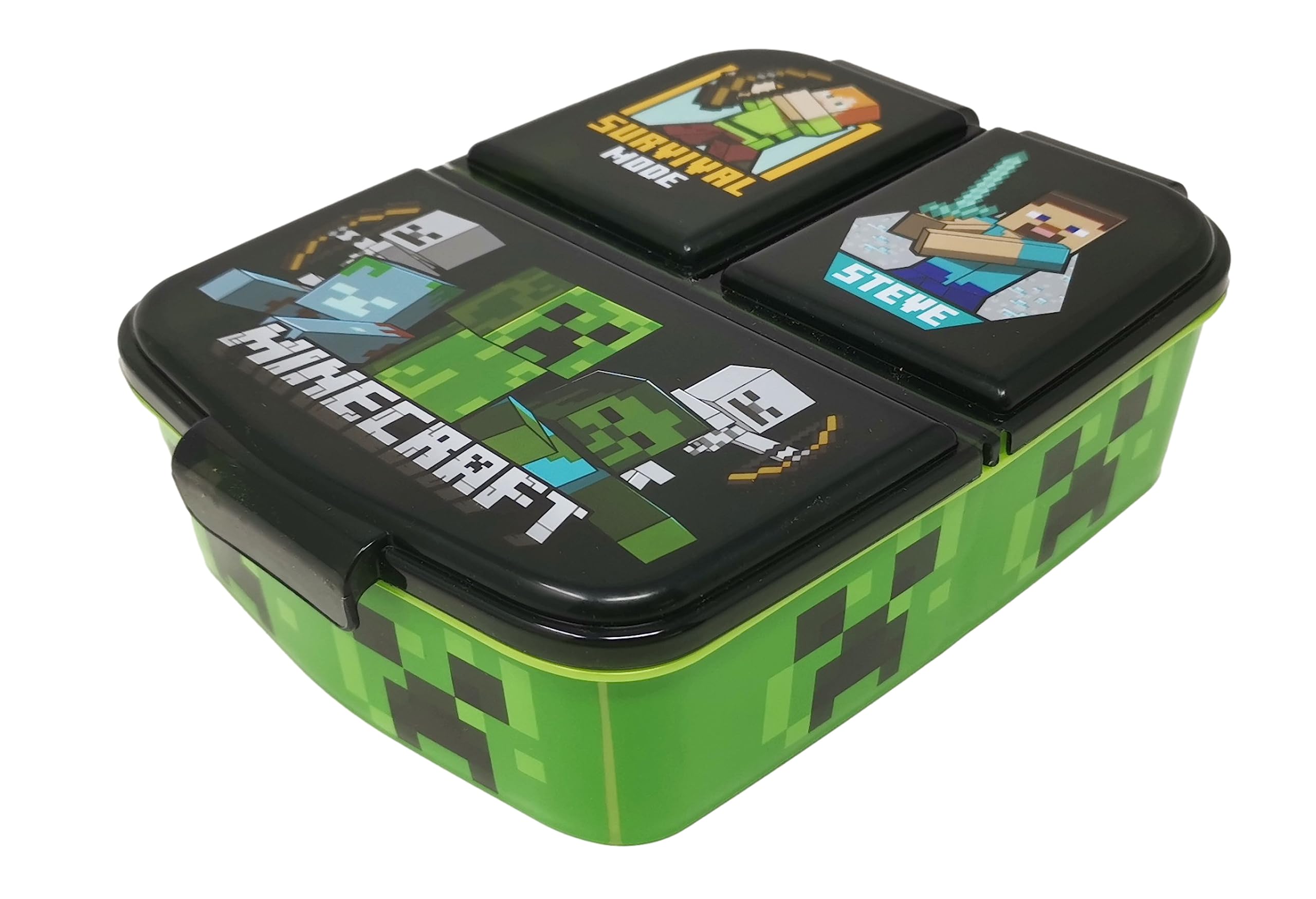 Theonoi Children's Lunch Box With Compartments and Dividers - Nursery Sandwich Box Made of BPA-Free Plastic (Minecraft)