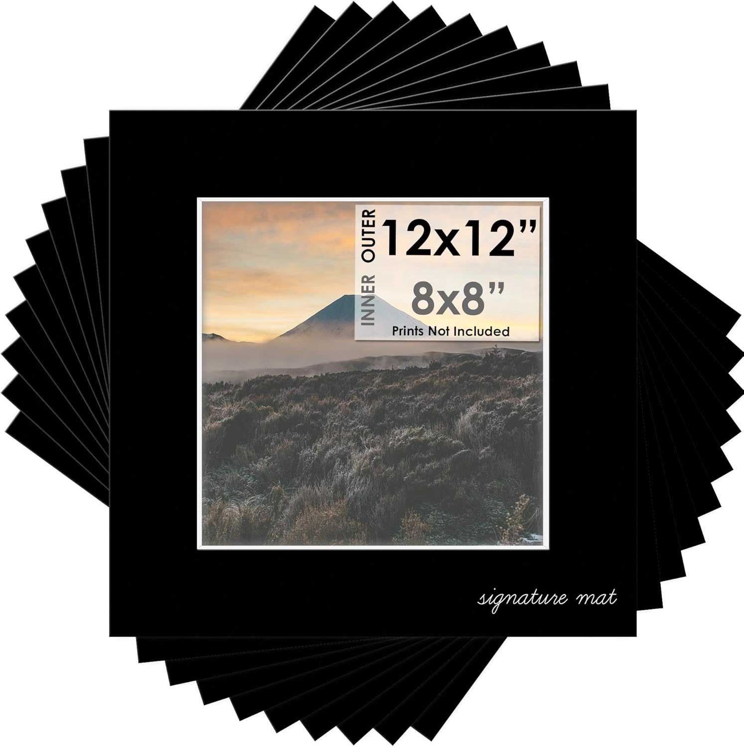 Mat Board Center, Pack of 10, 12x12 for 8x8 Black Color