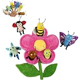 JUSTQUNSEEN 6pcs Insect Finger Puppets Bringing a Flowers House, Novelty Animals Toys Puppet for Kids, Storytelling Role-Playing Plush Finger Puppets Gifts for Boys and Girls