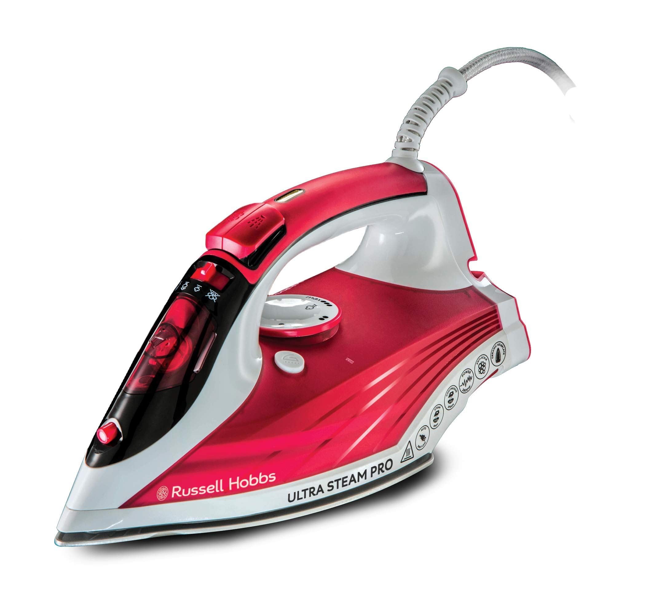 Russell Hobbs Ultra Steam Pro Iron, Ceramic Non-Stick Soleplate, Large 320ml Easy Fill Water Tank, 155g steam Shot, 45g Continuous steam, Self-Cleaning Function, 3m Easy Wrap Cord, 2600W, 23990