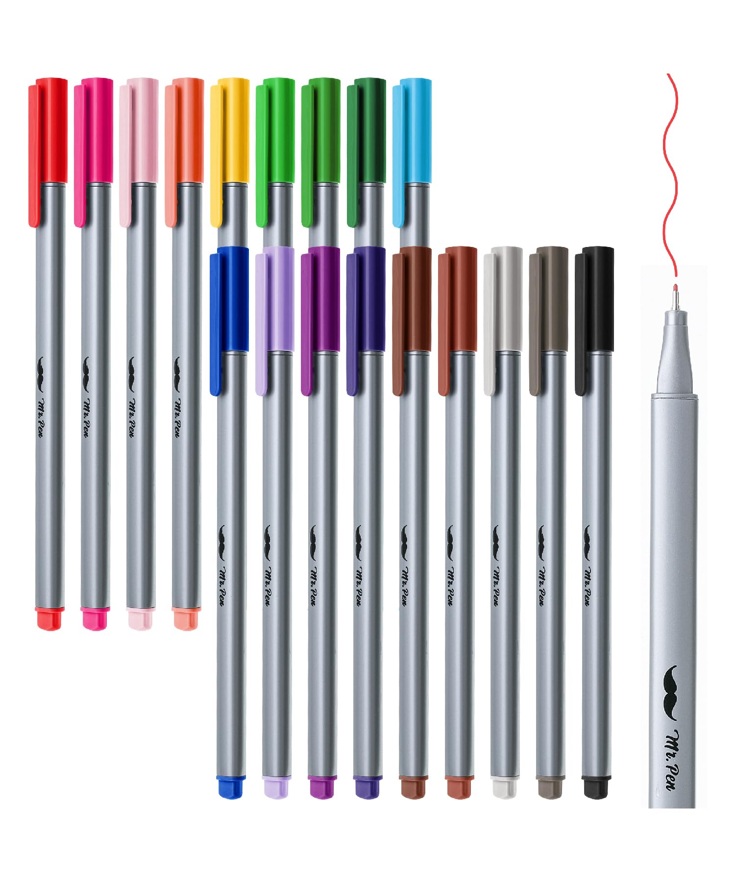 Photo 1 of Mr. Pen Fineliner Pens - 18 pcs Colorful Fine Point Smooth Writing & Drawing Pens, Fine Tip, 0.4mm Fineliners