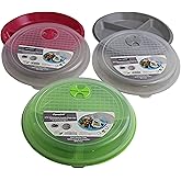 3-Pack Divided Microwave Plates with Vented Lids – Mixed Colors – BPA-Free Reusable Plates for Portion Control, Meal Prep & Leftovers – Stackable, Freezer & Dishwasher Safe